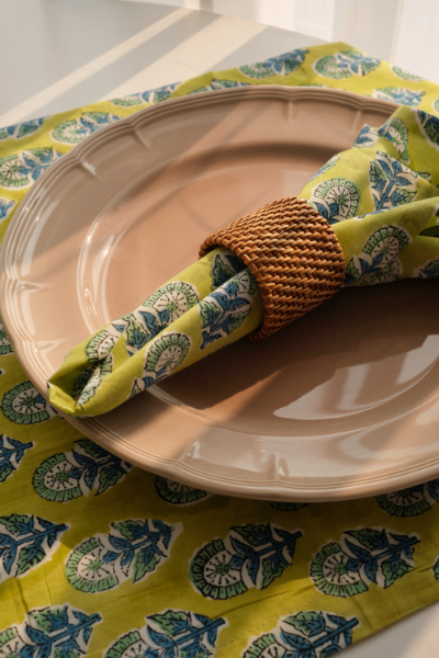 Block Print Napkins - Lime Sprigs - Set Of 8